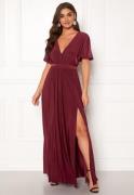 Goddiva Flutter Sleeve Maxi Dress Berry M (UK12)