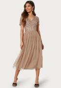 AngelEye Short Sleeve Sequin Embellished Midi Dress Taupe XL (UK16)