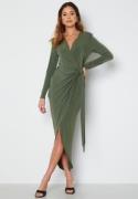 John Zack Long Sleeve Wrap Maxi Dress Khaki XS (UK8)