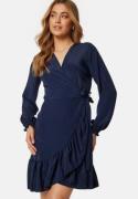 John Zack Frilly Wrap Mini Dress Navy M (UK12)