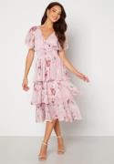 Goddiva Floral Flutter Tiered Midi Dress Blush L (UK14)