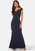 Goddiva Bardot Pleat Maxi Dres Navy XS (UK8)