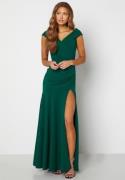 Goddiva Bardot Pleat Maxi Split Dress Green XXS (UK6)