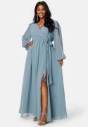 Goddiva Curve Long Sleeve Chiffon Maxi Curve Dress Air Force Blue 48 (...