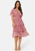 Goddiva Flutter Tiered Midi Dress Warm Pink S (UK10)
