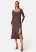 BUBBLEROOM Neija Square Neck Midi Dress  Brown S