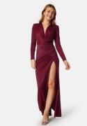 Bubbleroom Occasion Slit V-neck stretchy gown Bordeaux M