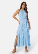FOREVER NEW Bridie Halter Neck Ruffle Maxi Dress Clear Day 42