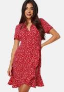 BUBBLEROOM Flounce Short Wrap Dress Red/Patterned L