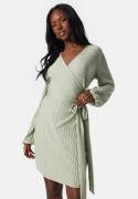 BUBBLEROOM Pleated Wrap Short Dress Dusty green L