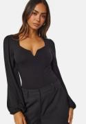 BUBBLEROOM Square V-neck Long Sleeve Puff Top Black S