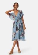 Goddiva Flutter Floral Midi Dress Air Force Blue M (UK12)