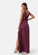 Bubbleroom Occasion Drapy-Back Slit Satin Gown Wine-red 34