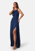 Bubbleroom Occasion Drapy-Back Slit Satin Gown Navy 38