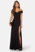 Goddiva Bardot Pleat Maxi Split Dress Black S (UK10)