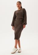 BUBBLEROOM Round Neck Rib Knitted Midi Dress  Brown M