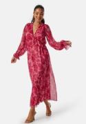 Bubbleroom Occasion Frill L/S Chiffon Midi Dress Pink/Floral 4XL