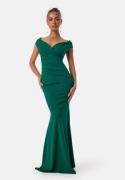 Goddiva Bardot Pleat Maxi Dress Dark green S (UK10)