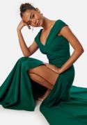 Goddiva Bardot Pleat Maxi Split Dress Emerald L (UK14)