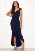 Goddiva Wrap Front Frill Dress Dark blue S (UK10)