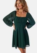 BUBBLEROOM Square Neck L/S Georgette Dress Dark green 42