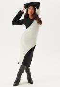 BUBBLEROOM V-neck Knitted Midi Dress Black/Offwhite S