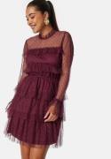 BUBBLEROOM Dotted Mesh L/S Dress Wine-red 34