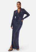 Bubbleroom Occasion Sparkling Ruched Slit Gown Navy M