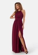 AngelEye High Neck Maxi Dress With Split Burgundy M (UK12)