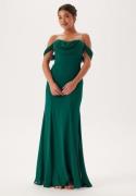 Goddiva Chiffon Off Shoulder Maxi Dress Dark Green L (UK14)