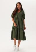 BUBBLEROOM Midi Puff Sleeve Dress Khaki green L