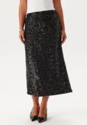 Pieces Pcserena Sequin Hw Midi Skirt Black Detail:black Detail L