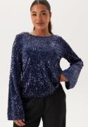 Happy Holly Sequin Trumpet Sleeve Top Midnight blue 52/54