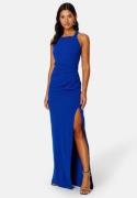 Bubbleroom Occasion Square Neck Slit Maxi Dress Blue L