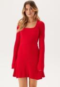 BUBBLEROOM Knitted Square Neck Skater Dress Red XL