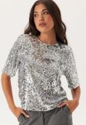 BUBBLEROOM Sequin Short Sleeve Top Silver L