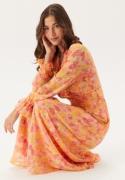 VILA Viemma L/S BELT MAXI DRESS BEL Pink Yarrow Aop:orange Flowers 36