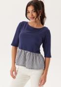 Happy Holly Fabric Mix Top Navy/Striped 32/34