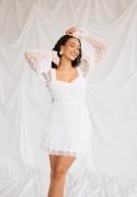 Bubbleroom Occasion L/S Lace Frill Mini Dress White 42