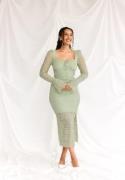 BUBBLEROOM Square Neck Lace Dress Dusty green M