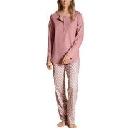 Calida Lovely Nights Pyjama Button Tab Rosa Mønster bomull Large Dame