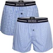 BOSS 2P Woven Boxer Shorts With Fly Blå bomull X-Large Herre