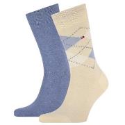 Tommy Hilfiger Strømper 2P Men Sock Check Beige/Blå Str 39/42 Herre