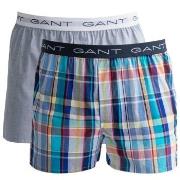 Gant 2P Cotton With Fly Boxer Shorts Lysblå Rutete bomull Medium Herre