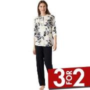 Schiesser Contemporary Nightwear Pyjama Interlock Svart/Hvit 40 Dame