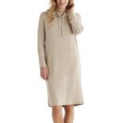 Damella Knitted Long Sleeve Lounge Dress Beige Small Dame