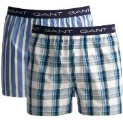 Gant 2P Cotton With Fly Boxer Shorts Hvit/Marine bomull XX-Large Herre