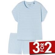 Schiesser Just Stripes Short Pyjamas Lysblå bomull 36 Dame
