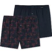 Schiesser 2P Fun Prints Boxer Shorts Marine/Rød bomull Medium Herre