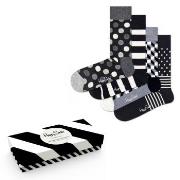 Happy socks Strømper 4P Black and White Gift Box Svart mønstret bomull...
